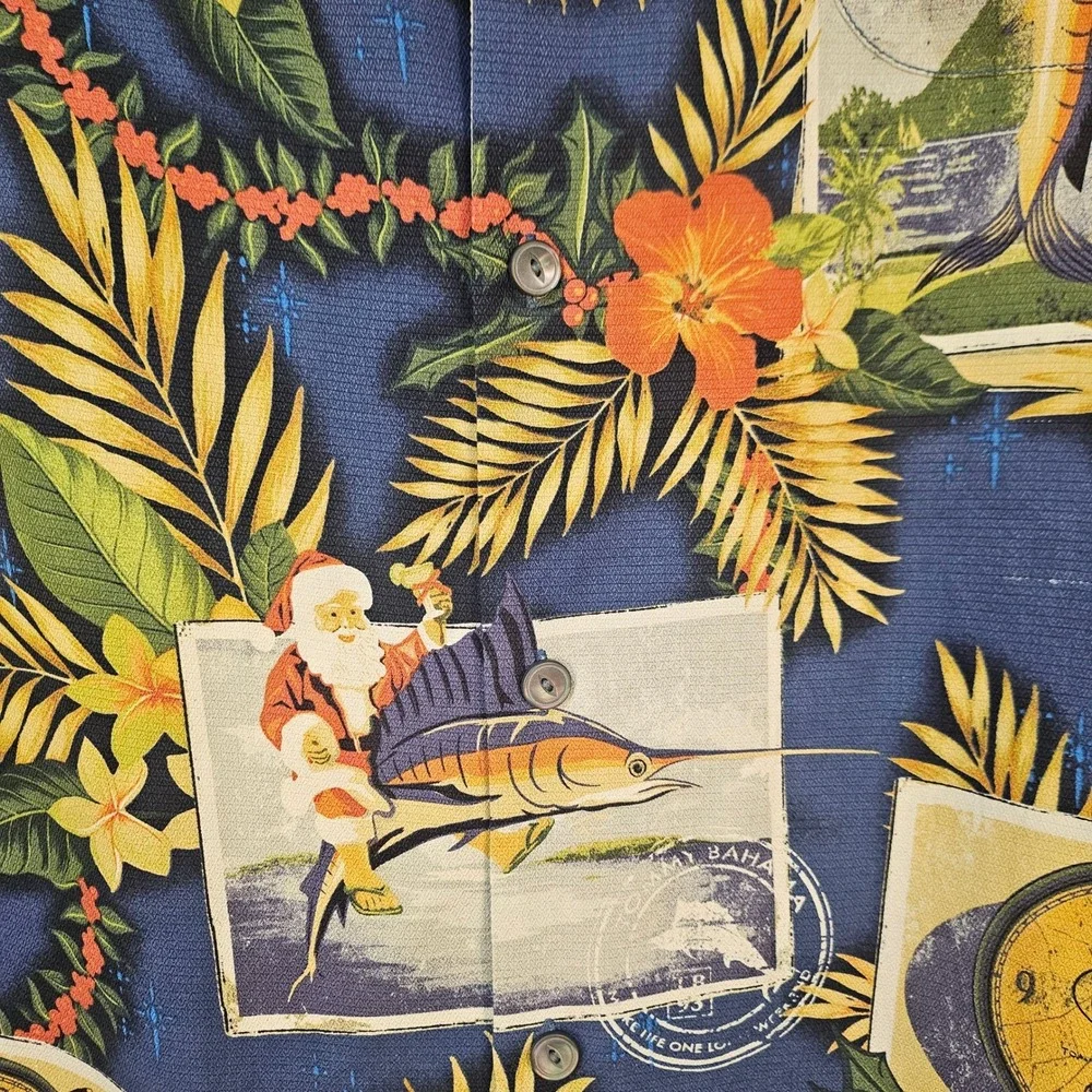 Tommy Bahama Silk Shirt XL‎ Christmas Santa Cocktail Marlin Pinup Tuxedo Holiday - Picture 2 of 12